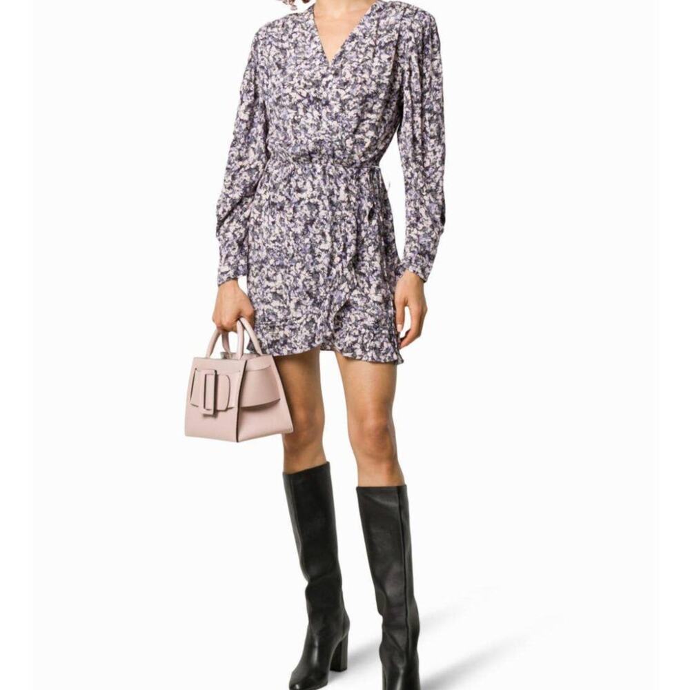 NWT IRO Brasey Abstract Print Mini Dress in Purple Floral Petals size 2